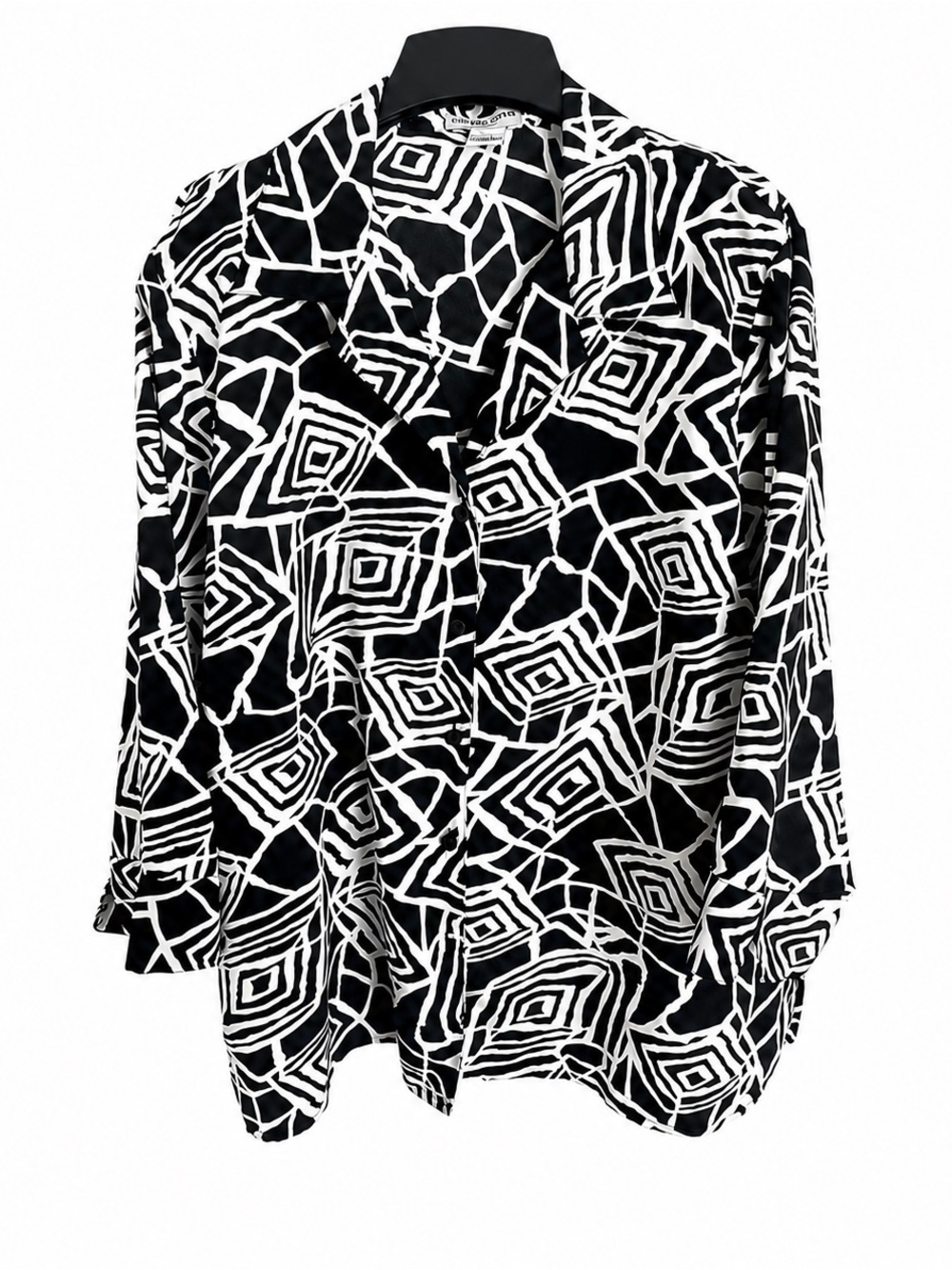 Notations Woman Vintage Geometric Shirt Jacket Top 1X Black White Shoulder Pads - Picture 1 of 13